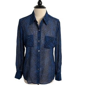 Liz Claiborne Collection Women's Pointed Collar Semi-Sheer Button-Down Blouse
